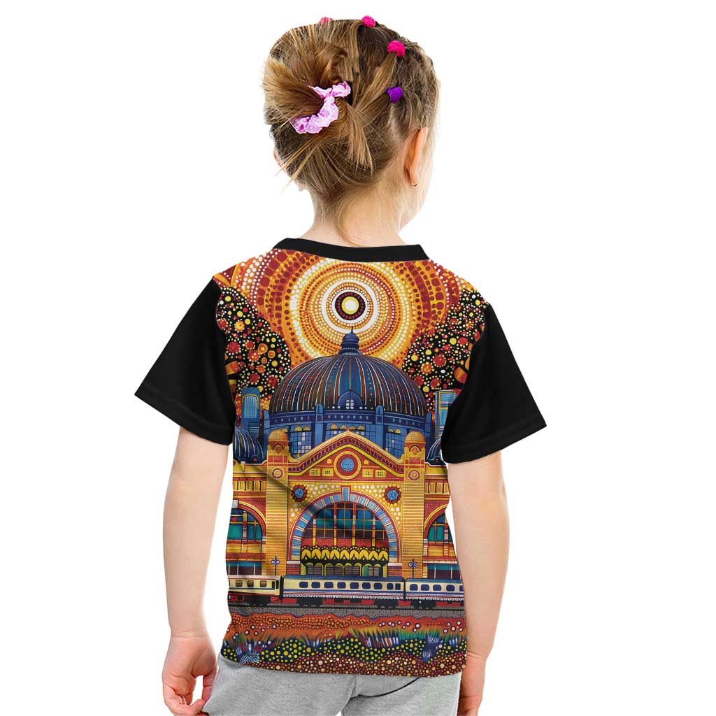 Australian Flinders Street Railway Station Kid T Shirt Aboriginal Dot Painting