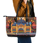 Australian Flinders Street Railway Station Leather Tote Bag Aboriginal Dot Painting