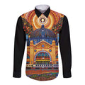 Australian Flinders Street Railway Station Long Sleeve Button Shirt Aboriginal Dot Painting
