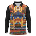Australian Flinders Street Railway Station Long Sleeve Polo Shirt Aboriginal Dot Painting