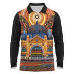 Australian Flinders Street Railway Station Long Sleeve Polo Shirt Aboriginal Dot Painting