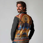 Australian Flinders Street Railway Station Long Sleeve Polo Shirt Aboriginal Dot Painting