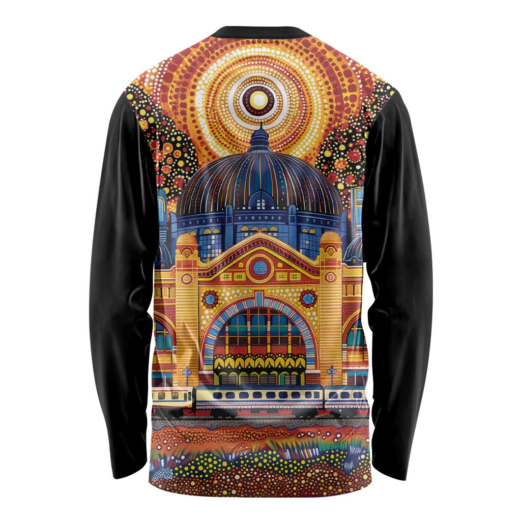 Australian Flinders Street Railway Station Long Sleeve Shirt Aboriginal Dot Painting