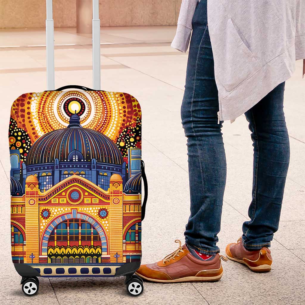 Australian Flinders Street Railway Station Luggage Cover Aboriginal Dot Painting