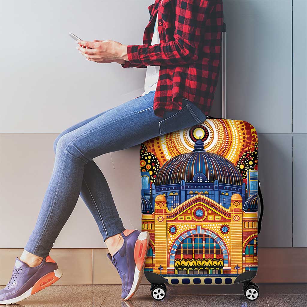 Australian Flinders Street Railway Station Luggage Cover Aboriginal Dot Painting