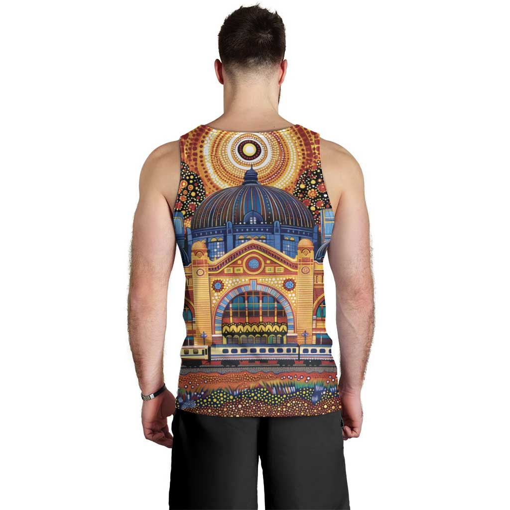 Australian Flinders Street Railway Station Men Tank Top Aboriginal Dot Painting