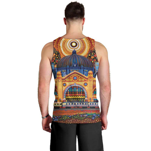 Australian Flinders Street Railway Station Men Tank Top Aboriginal Dot Painting