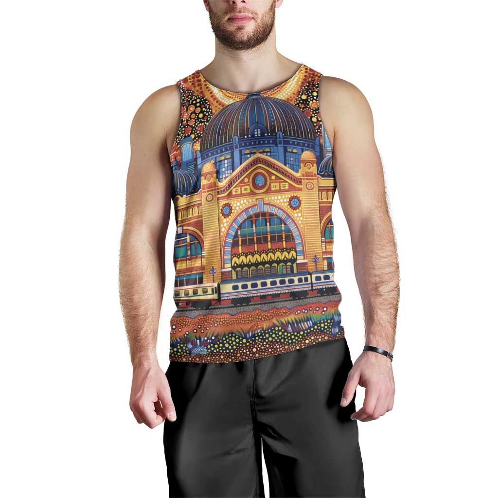 Australian Flinders Street Railway Station Men Tank Top Aboriginal Dot Painting