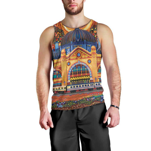 Australian Flinders Street Railway Station Men Tank Top Aboriginal Dot Painting