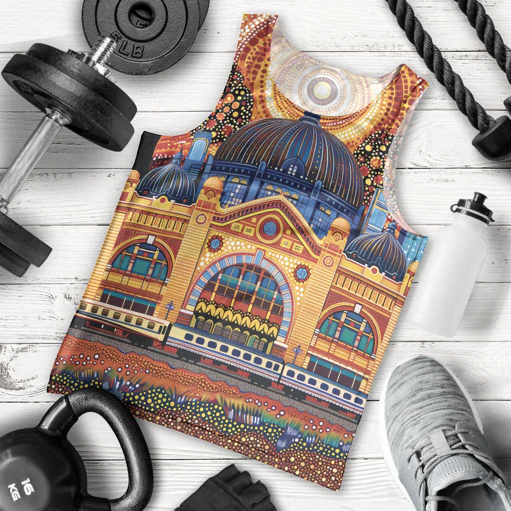 Australian Flinders Street Railway Station Men Tank Top Aboriginal Dot Painting