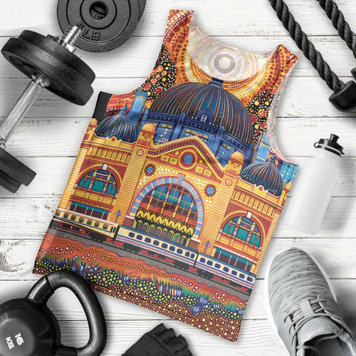 Australian Flinders Street Railway Station Men Tank Top Aboriginal Dot Painting