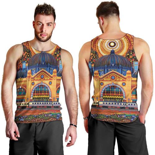 Australian Flinders Street Railway Station Men Tank Top Aboriginal Dot Painting