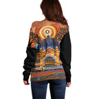Australian Flinders Street Railway Station Off Shoulder Sweater Aboriginal Dot Painting