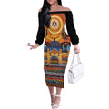 Australian Flinders Street Railway Station Off The Shoulder Long Sleeve Dress Aboriginal Dot Painting