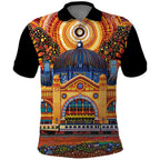 Australian Flinders Street Railway Station Polo Shirt Aboriginal Dot Painting