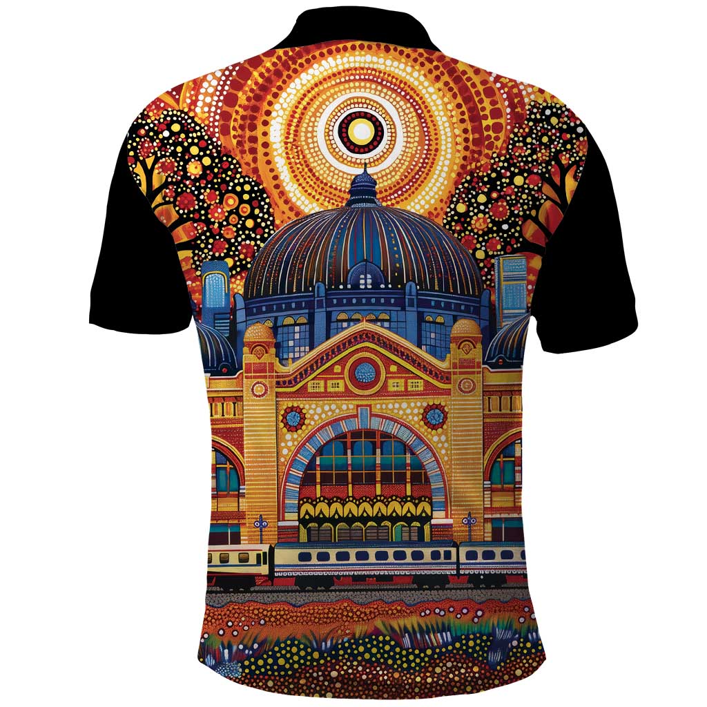 Australian Flinders Street Railway Station Polo Shirt Aboriginal Dot Painting