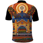 Australian Flinders Street Railway Station Polo Shirt Aboriginal Dot Painting