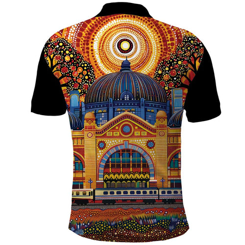 Australian Flinders Street Railway Station Polo Shirt Aboriginal Dot Painting