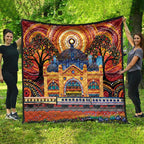 Australian Flinders Street Railway Station Quilt Aboriginal Dot Painting