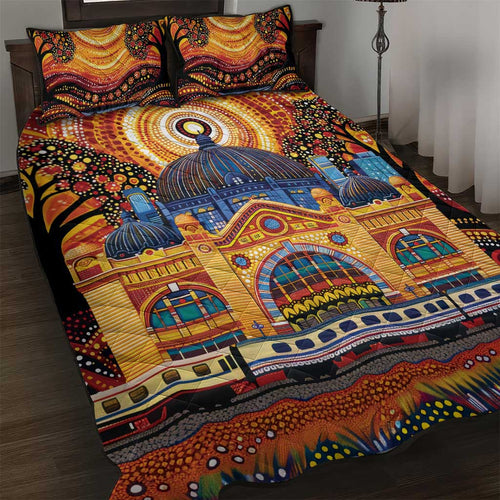 Australian Flinders Street Railway Station Quilt Bed Set Aboriginal Dot Painting