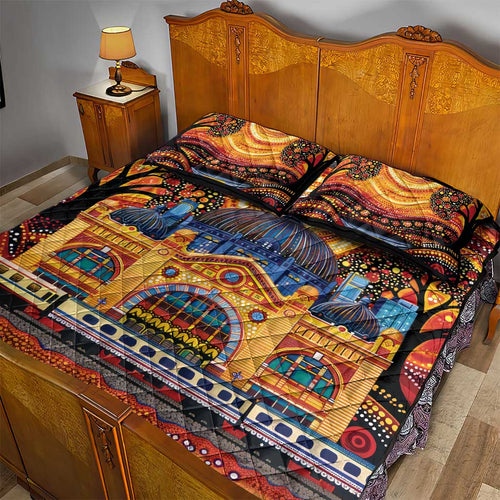 Australian Flinders Street Railway Station Quilt Bed Set Aboriginal Dot Painting