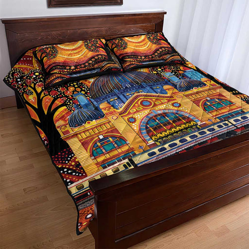 Australian Flinders Street Railway Station Quilt Bed Set Aboriginal Dot Painting