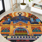 Australian Flinders Street Railway Station Round Carpet Aboriginal Dot Painting