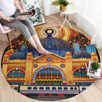 Australian Flinders Street Railway Station Round Carpet Aboriginal Dot Painting