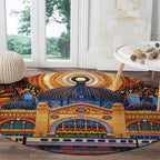 Australian Flinders Street Railway Station Round Carpet Aboriginal Dot Painting