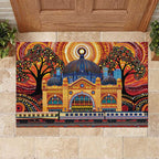 Australian Flinders Street Railway Station Rubber Doormat Aboriginal Dot Painting