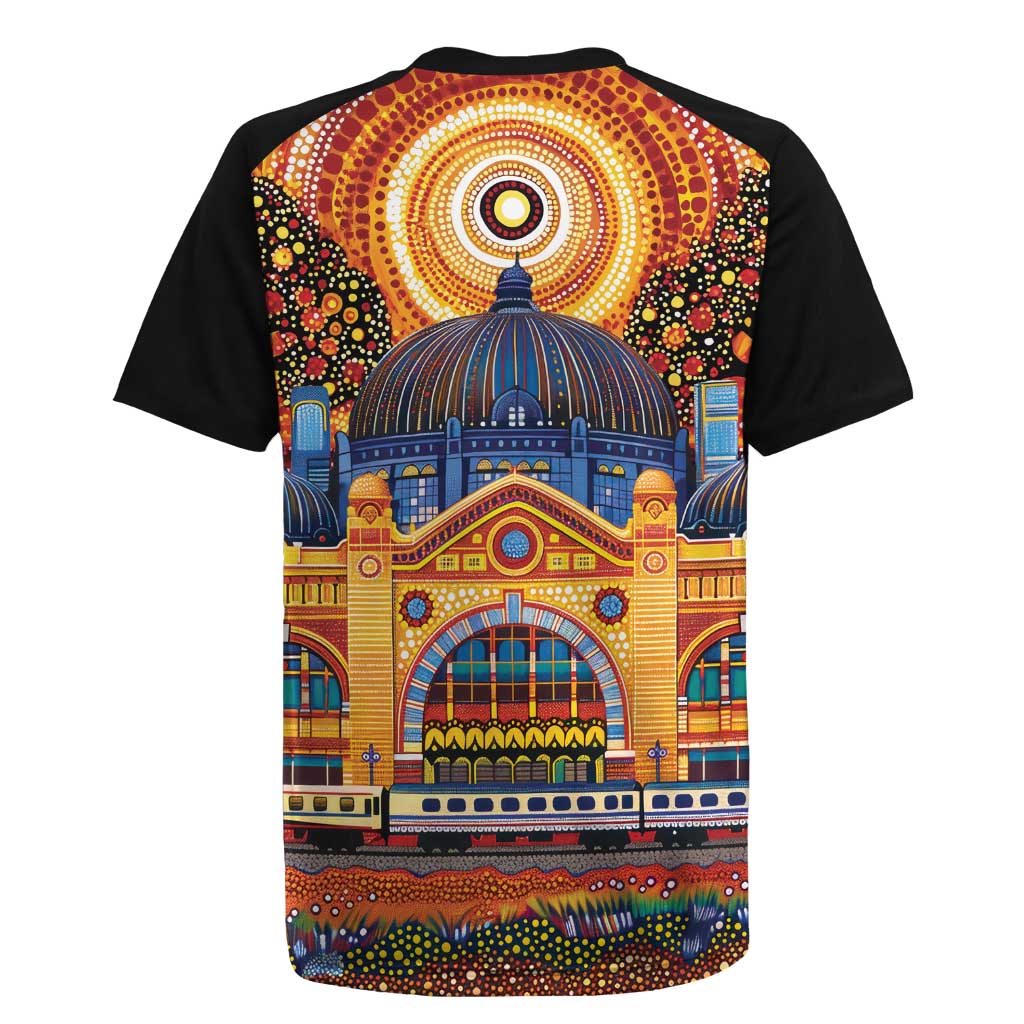 Australian Flinders Street Railway Station Rugby Jersey Aboriginal Dot Painting