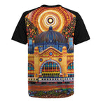 Australian Flinders Street Railway Station Rugby Jersey Aboriginal Dot Painting
