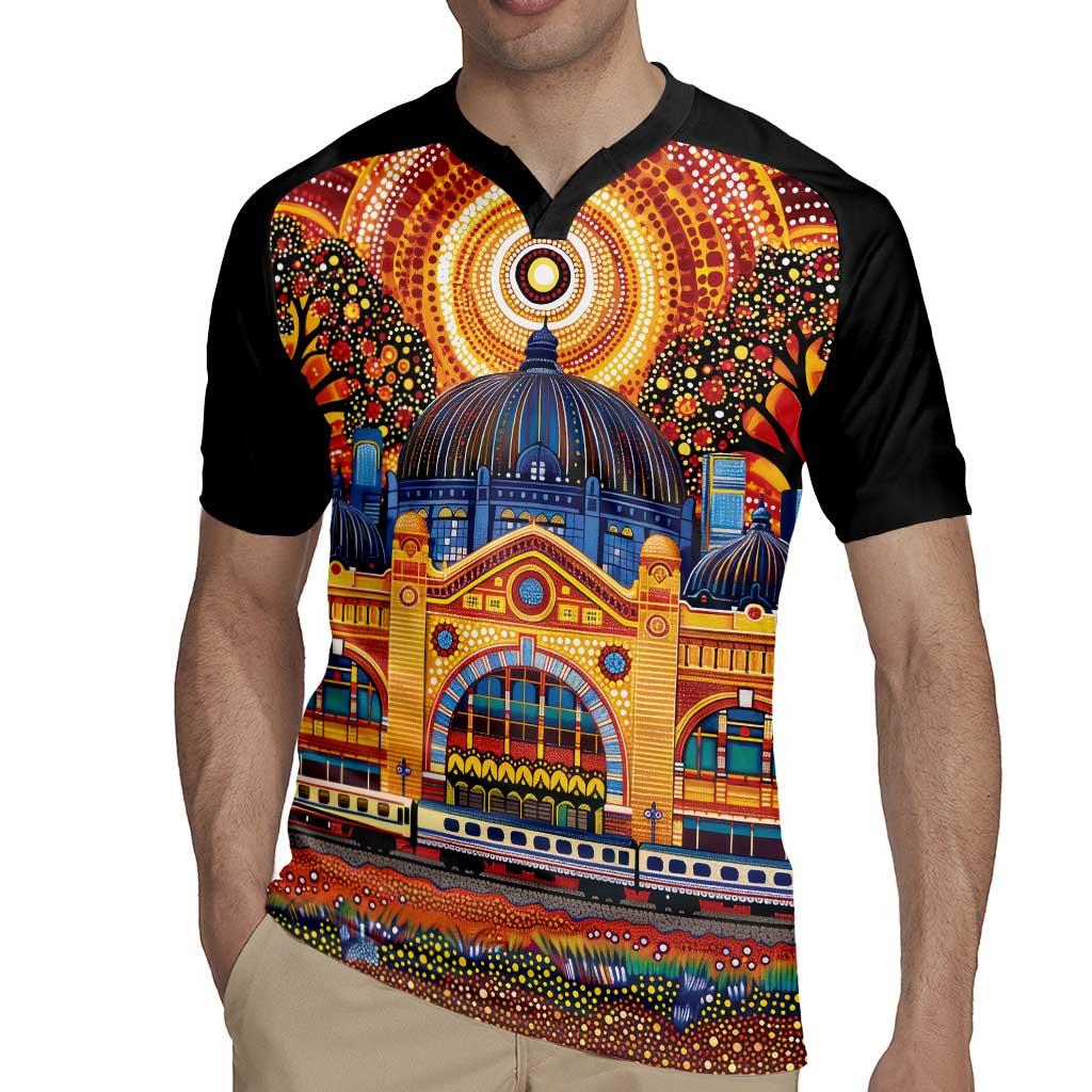 Australian Flinders Street Railway Station Rugby Jersey Aboriginal Dot Painting