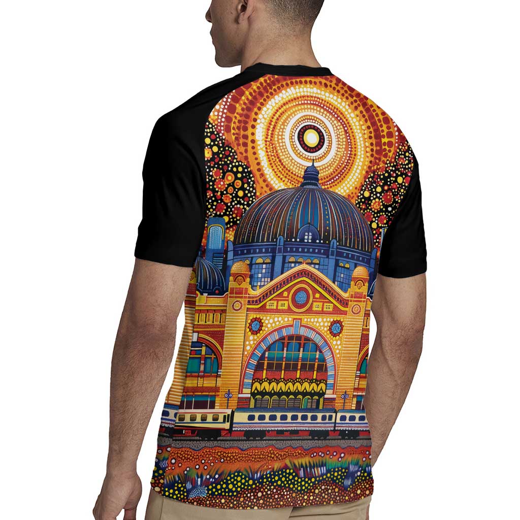 Australian Flinders Street Railway Station Rugby Jersey Aboriginal Dot Painting