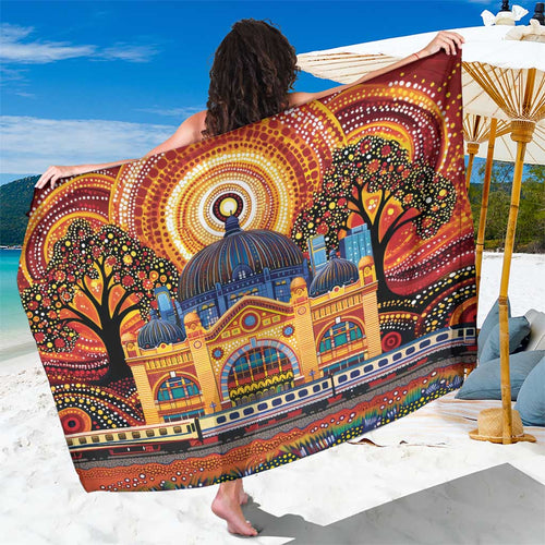 Australian Flinders Street Railway Station Sarong Aboriginal Dot Painting