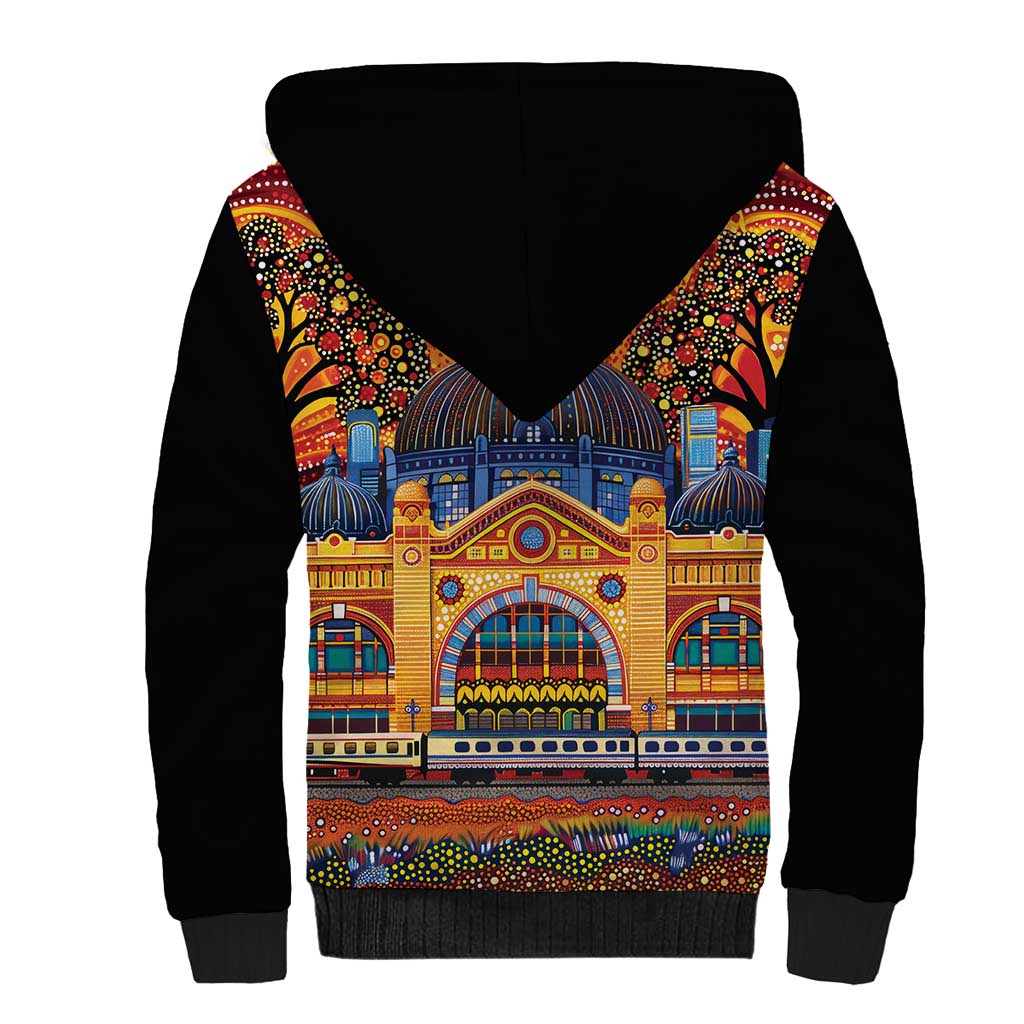 Australian Flinders Street Railway Station Sherpa Hoodie Aboriginal Dot Painting