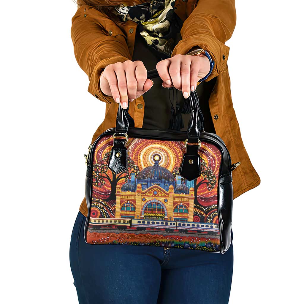 Australian Flinders Street Railway Station Shoulder Handbag Aboriginal Dot Painting
