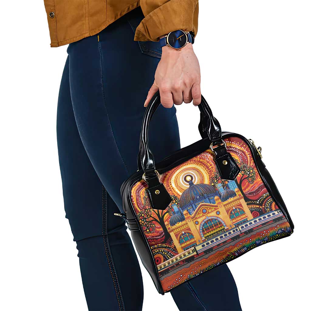 Australian Flinders Street Railway Station Shoulder Handbag Aboriginal Dot Painting