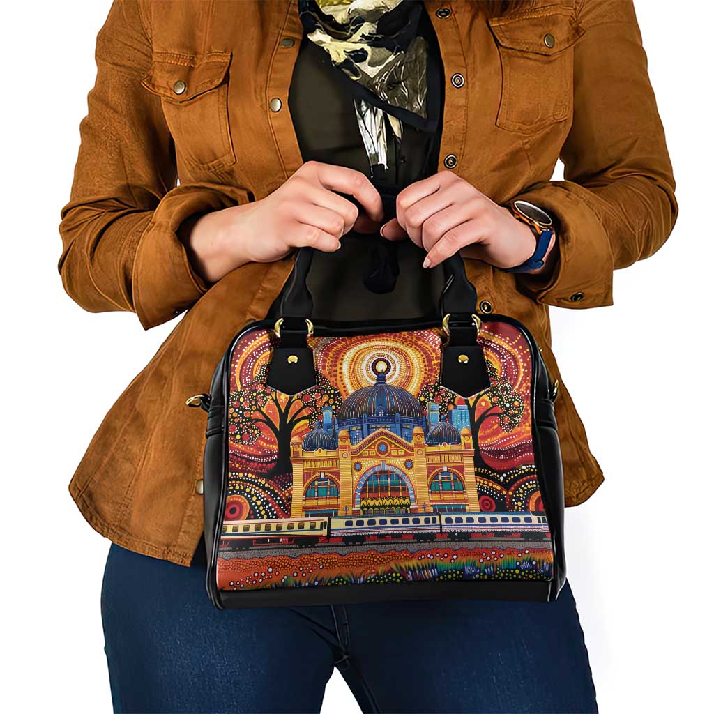 Australian Flinders Street Railway Station Shoulder Handbag Aboriginal Dot Painting