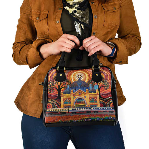 Australian Flinders Street Railway Station Shoulder Handbag Aboriginal Dot Painting