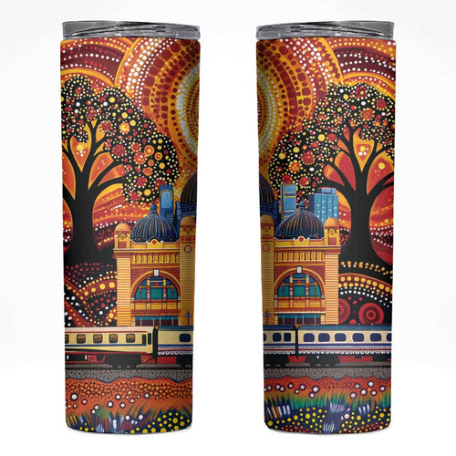 Australian Flinders Street Railway Station Skinny Tumbler Aboriginal Dot Painting