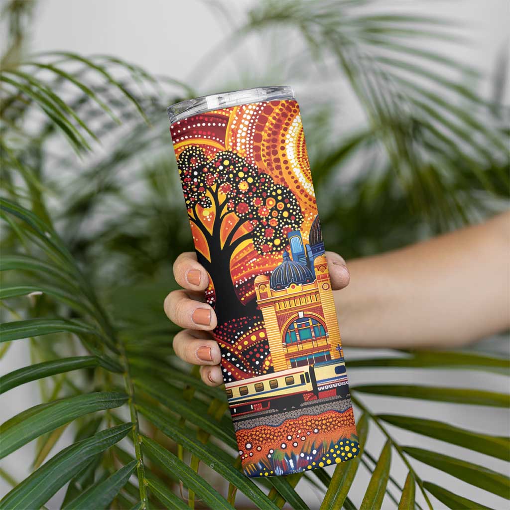 Australian Flinders Street Railway Station Skinny Tumbler Aboriginal Dot Painting