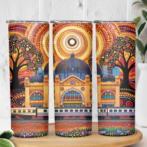Australian Flinders Street Railway Station Skinny Tumbler Aboriginal Dot Painting