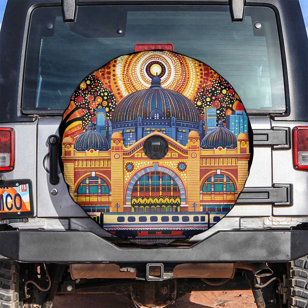 Australian Flinders Street Railway Station Spare Tire Cover Aboriginal Dot Painting