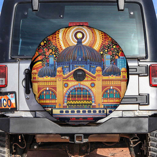 Australian Flinders Street Railway Station Spare Tire Cover Aboriginal Dot Painting