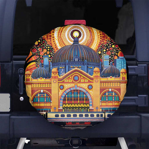 Australian Flinders Street Railway Station Spare Tire Cover Aboriginal Dot Painting