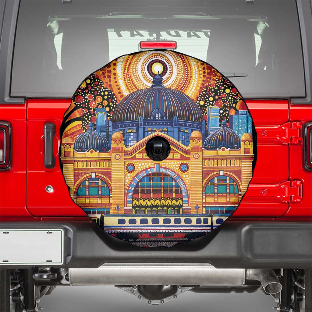 Australian Flinders Street Railway Station Spare Tire Cover Aboriginal Dot Painting