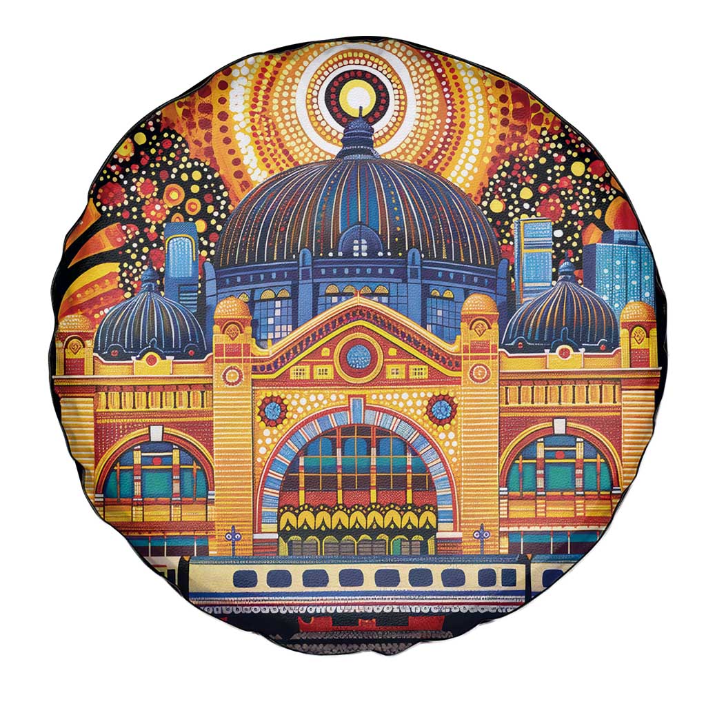 Australian Flinders Street Railway Station Spare Tire Cover Aboriginal Dot Painting