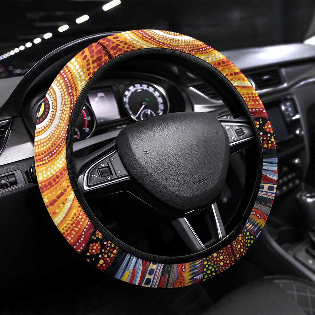 Australian Flinders Street Railway Station Steering Wheel Cover Aboriginal Dot Painting