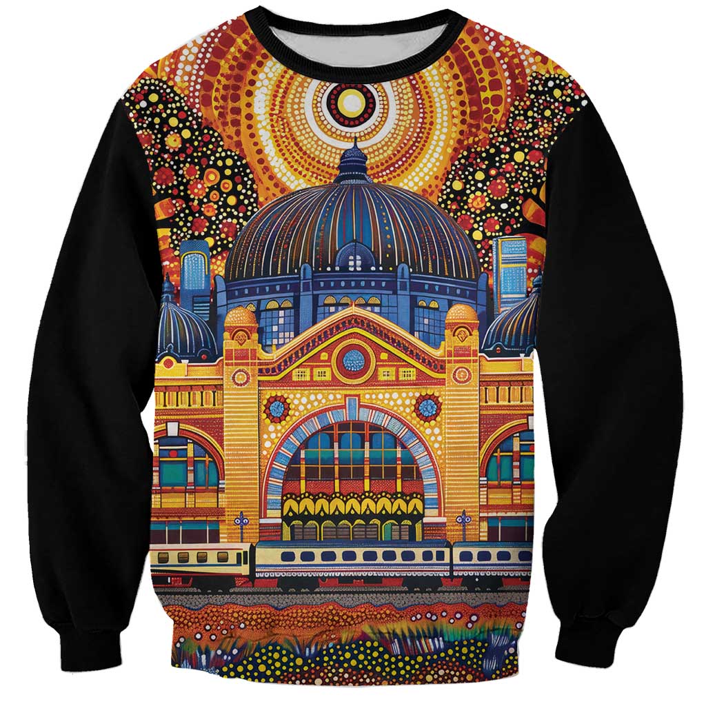 Australian Flinders Street Railway Station Sweatshirt Aboriginal Dot Painting